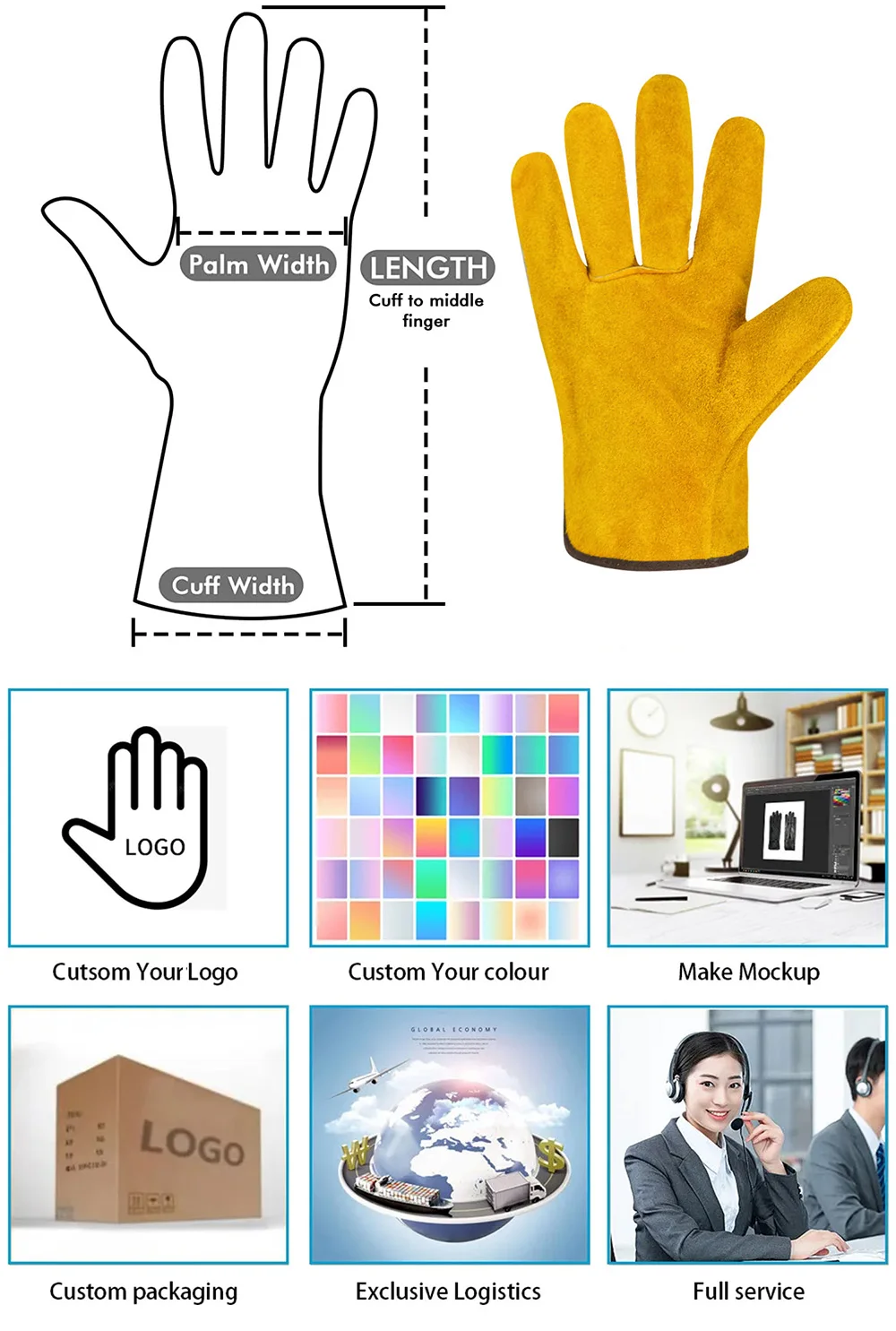 Cowhide Welding Gloves Reinforced With Fireresistant Welding