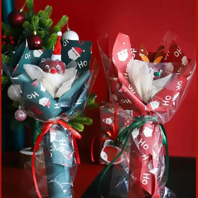 Christmas Design Fresh Flower Bouquet Wrapping Paper Waterproof Custom Size Gift Packaging Tissue Roll Sheet Florist Supplies