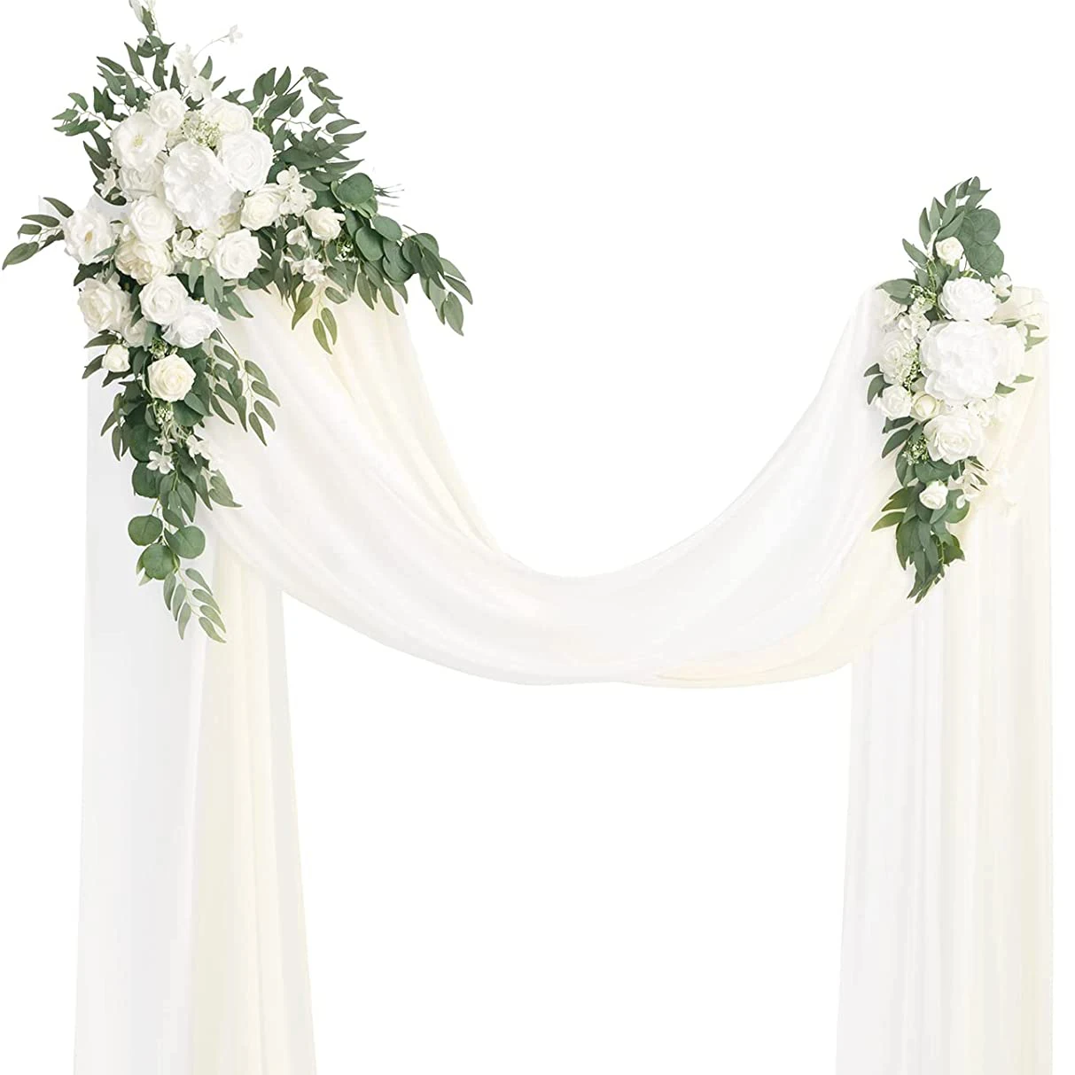 Arch Wedding Silk Flower Curtain Backdrop 2pcs White Flowers With 2pcs