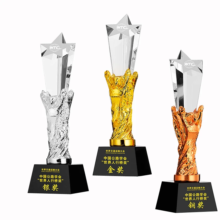 wholesale professional custom personal logo engraving pillar star crystal trophies and awards