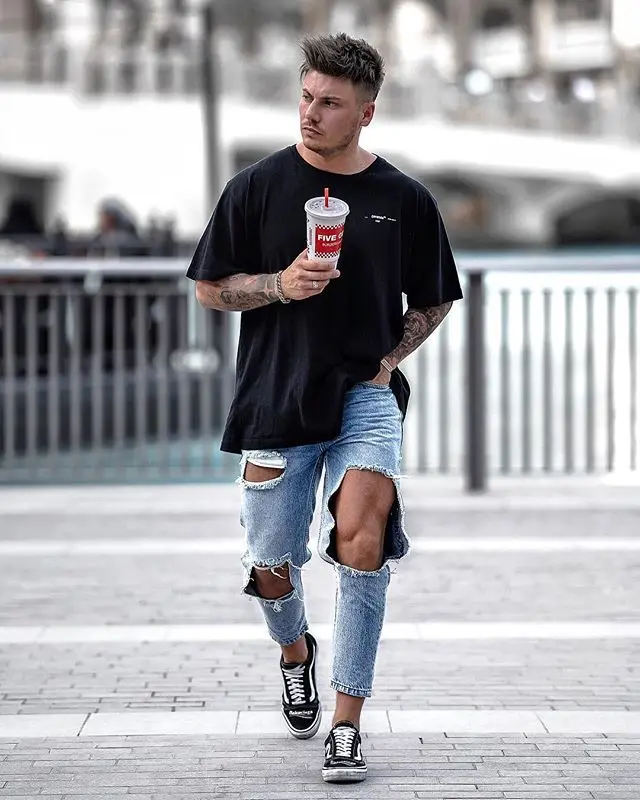 mens ripped jeans baggy