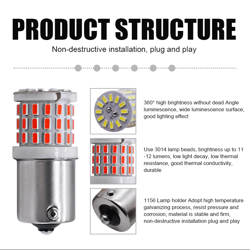 Ruiandsion 1156 BA15S LED Bulbs 2-Pack | Super Bright Red 5050 9SMD LED