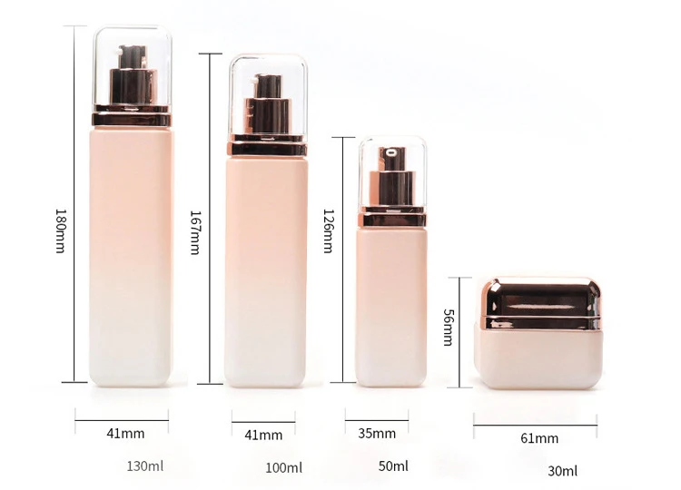 High end square 30g50ml100ml120ml packaging cosmetic set lotion toner serum pump jar skincare packaging series supplier