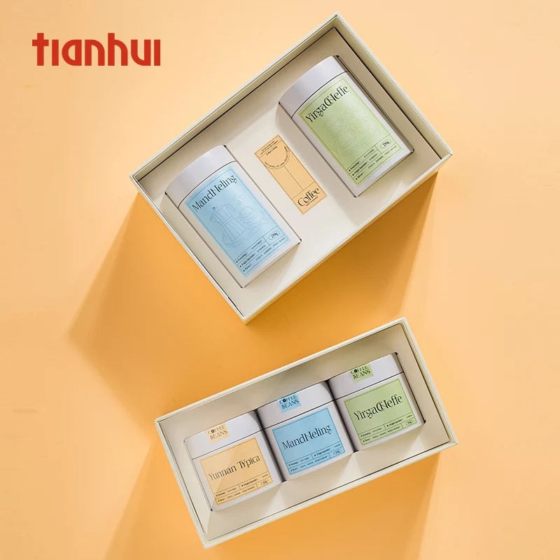 Tianhui Clear Window Paper Box With Airtight Tin Cans for Coffee Beans Powder Gift Packaging Sets