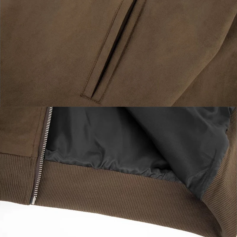 American retro leather pilot bomber es men's custom loose fitting zip up embroidered suede jacket_voghion.com