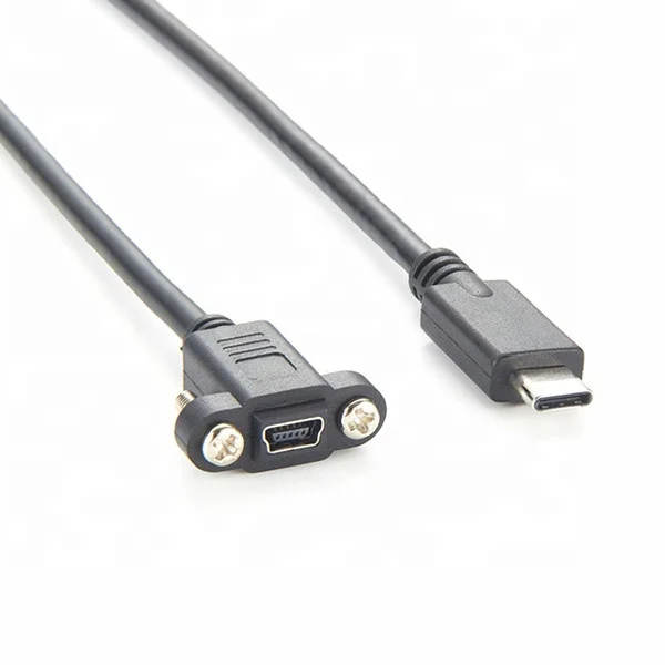 USB 3.1 Type-c Male Connector to Mini USB Female Extension Cable Panel Mount