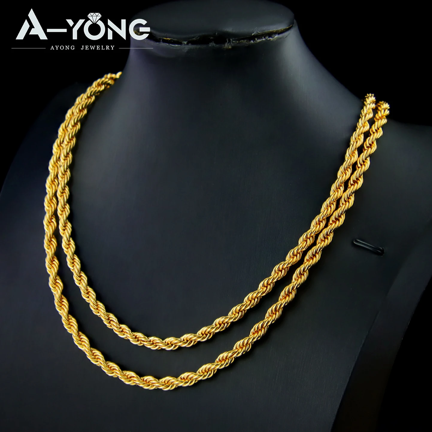 Wholesale Hip Hop Style Jewelry 18K Gold Plated Twist Rope Chain