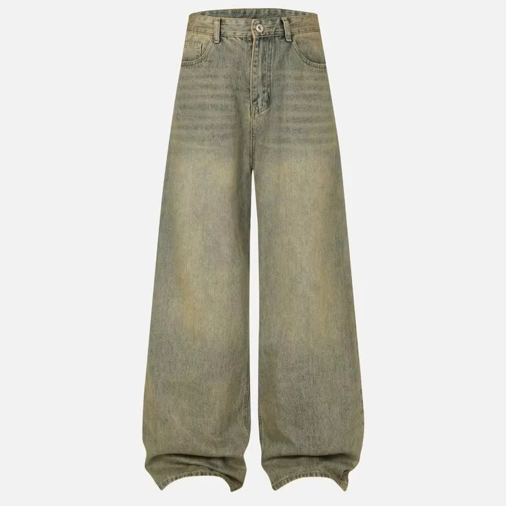 Retro Washed Denim Jeans - Vintage Khaki Fade Mens Jeans