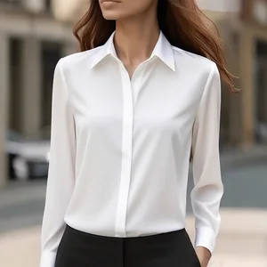 Best-Seller Autumn Solid-Color Long-Sleeve Versatile Shirt Flap Collar Satin