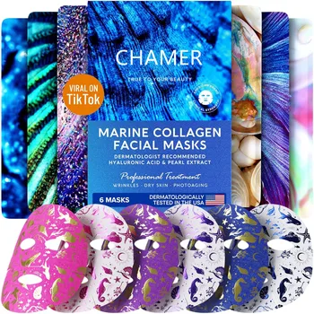 Private Label Face Sheet Mask Hydrating Moisturizing Brightening Marine Collagen Hyaluronic Acid for Dry Skin Herbal Cotton