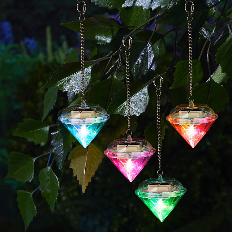 Diamond-Shape Colorful Plastic Garden Yard Decoration Hanging Light Waterproof Outdoor Solar LED Light factory