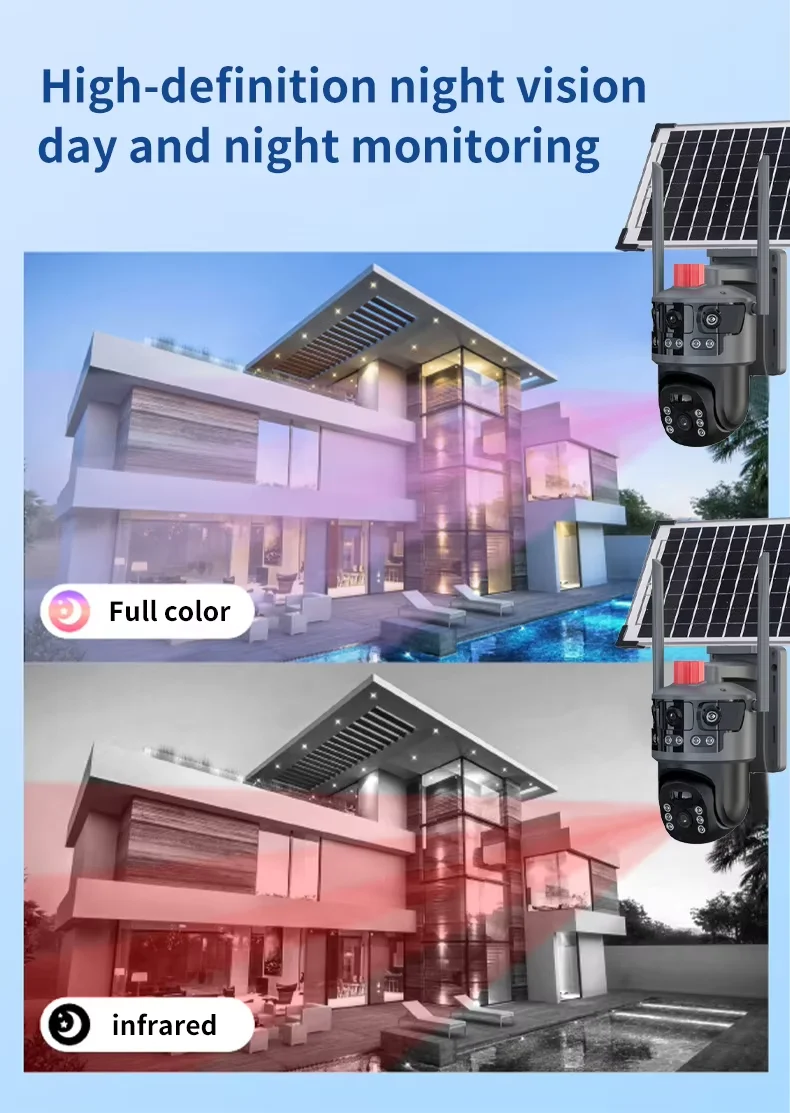 V380pro AI Auto Detection Smart Camera HD Solar Waterproof IP66 Panoramic Wireless Wifi Remote 4G Triple CMOS Network PTZ Camera