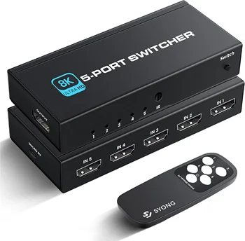 SY HDMI 2.1 Switch with Remote Supports 4K@120Hz 8K@60Hz Auto CEC 3D HDCP2.3 5 Port HDMI Switcher Ultra HD 8K HDMI Switch Box