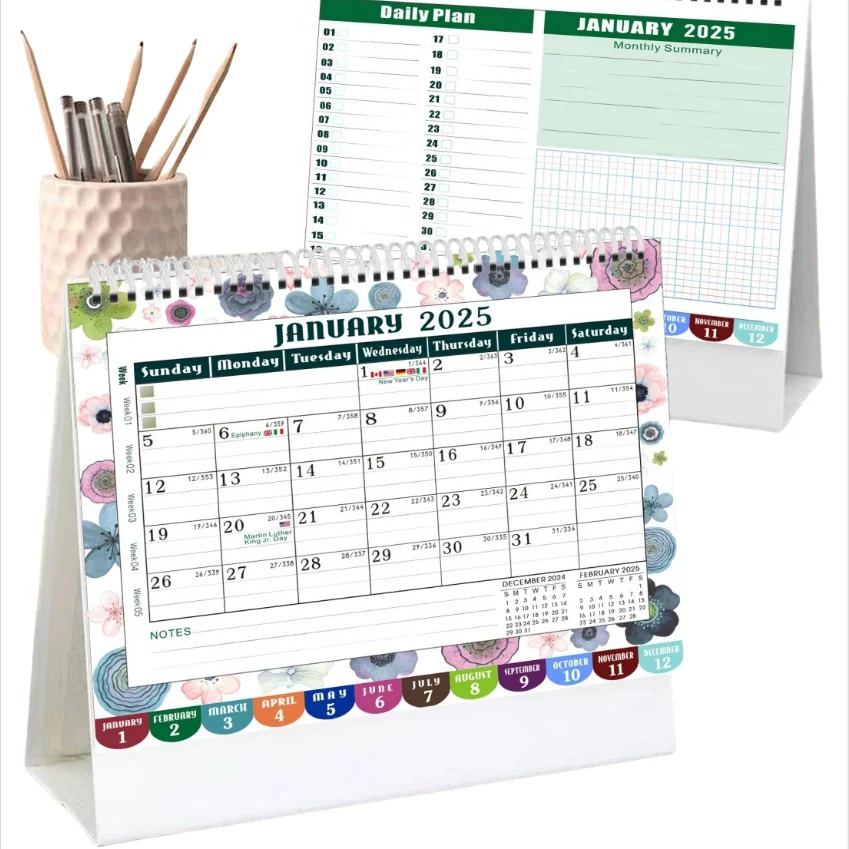 Пользовательские несколько цветов календарь роскошный планировщик настольный печать 2024-2025