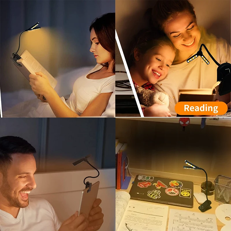 product portable warm white 1600k 6000k memory 03w type c rechargeable flexible neck clip led book light for reading-46