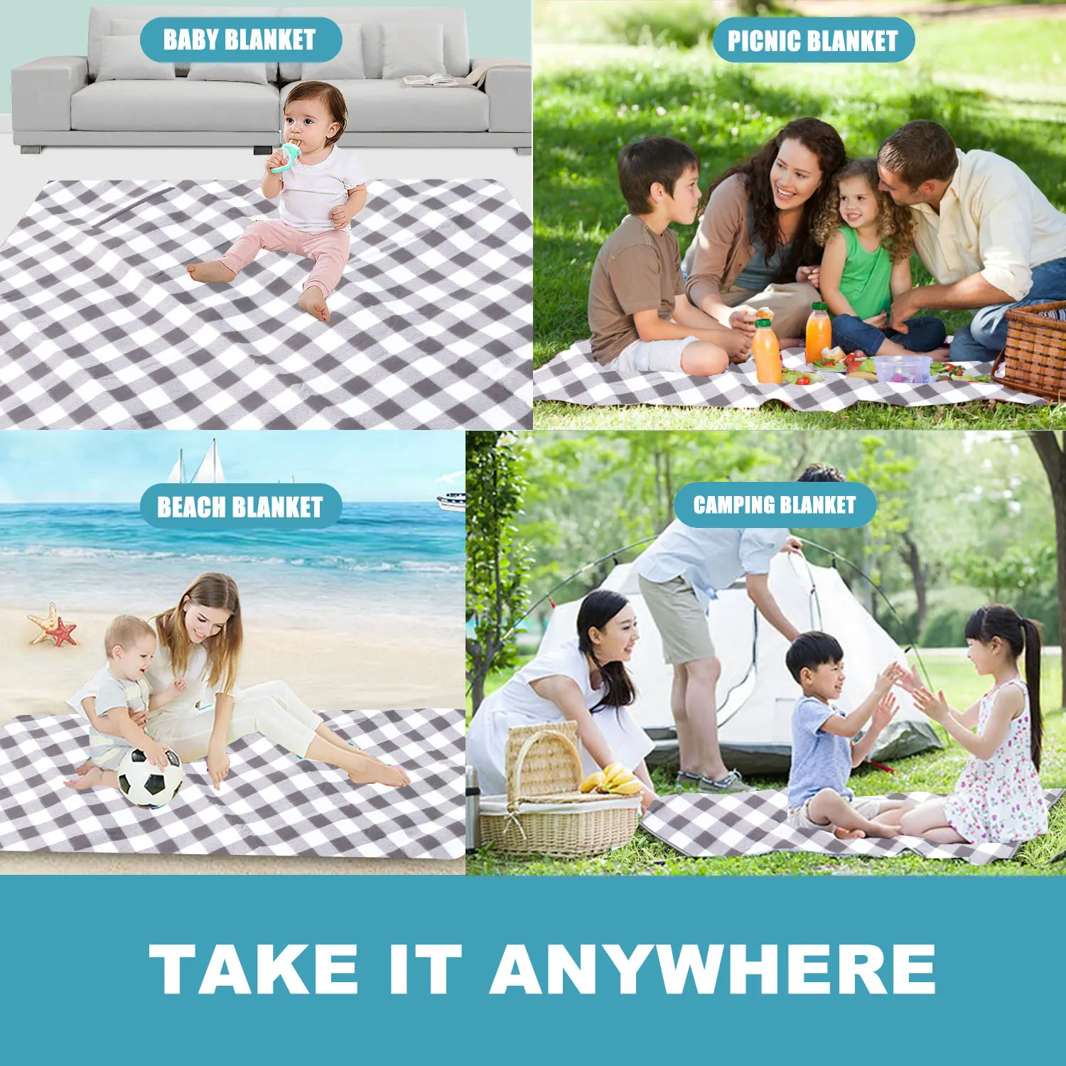 Custom Picnic Mat Large Thick Roll Up Padded Outside Foldable Waterproof Picnic Blanket For