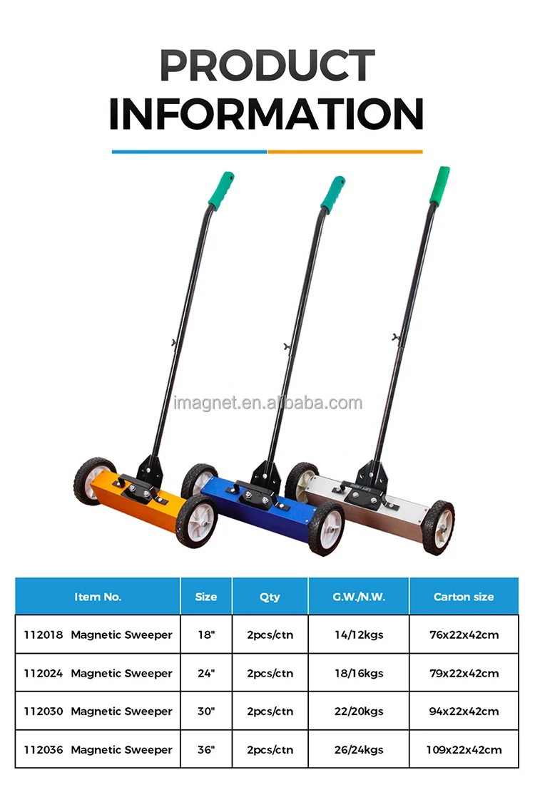 24/"//36/'/' Heavy Duty Magnetic Floor Sweeper Pick Up Roller Push Broom Tool