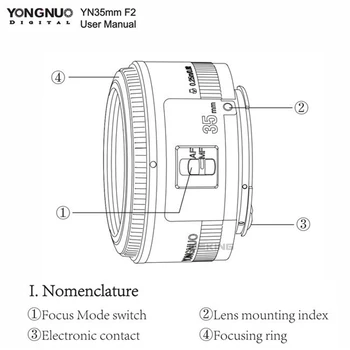 Yongnuo 35mm YN35mm F2 Lens Wide-angle Large Aperture Fixed Auto Focus Lens for F EF Mount Cameras detail image