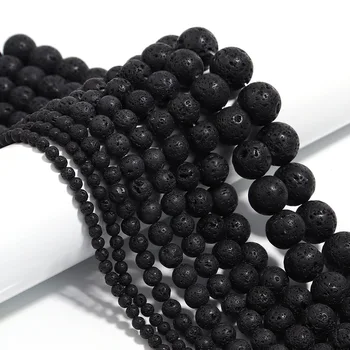 2023 Wholesale Black Lava Volcanic Rock Gemstone Round Beads For Making Jewelry Bracelet DIY Loose Beads