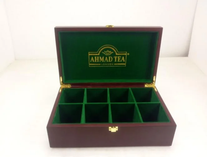 Luxury Wooden Tea Storage Chest Box 6 Compartment Tea Bags Organizer