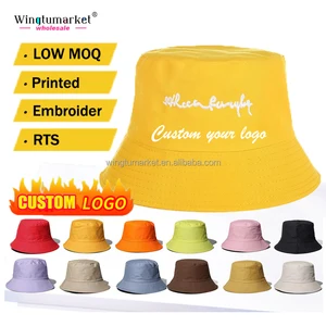 Wholesale Sun Hats Simple Solid Pink Cotton Twill Foldable Women Bucket Hat