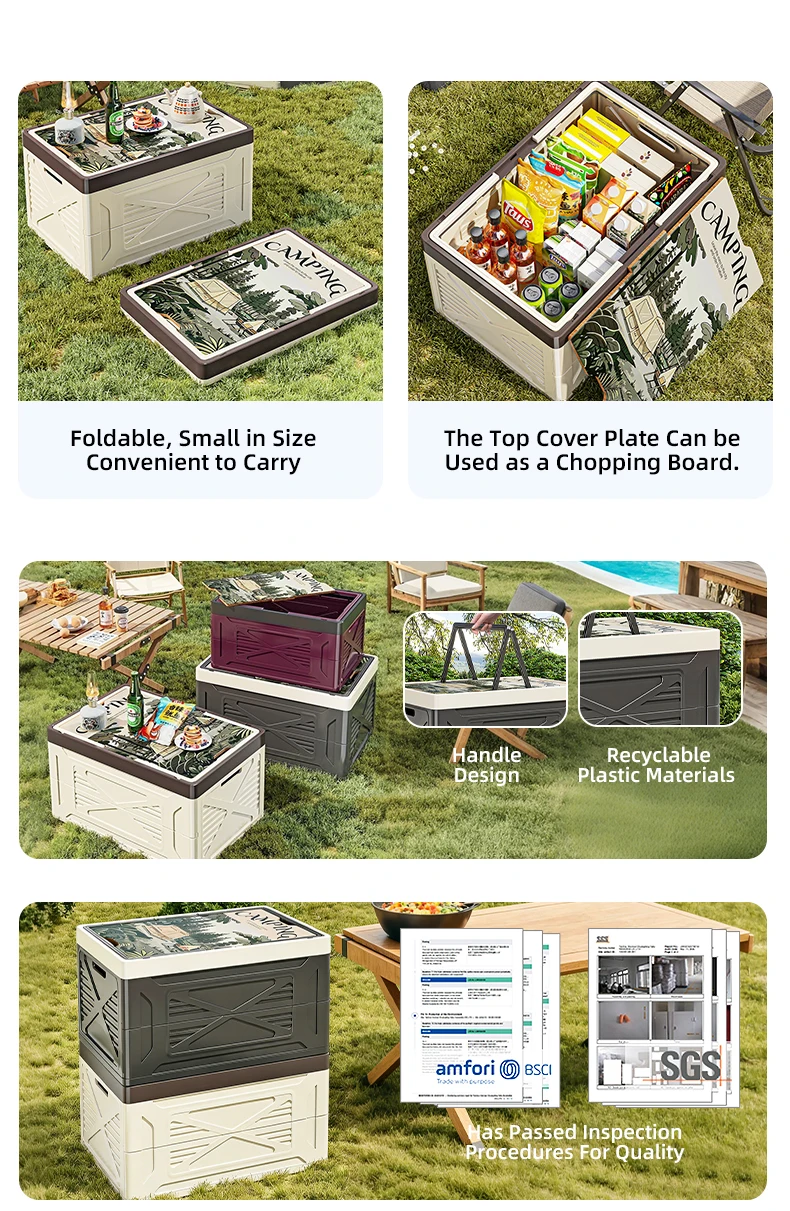 50l camping storage box collapsible trunk organizer foldable car storage box with handle-3