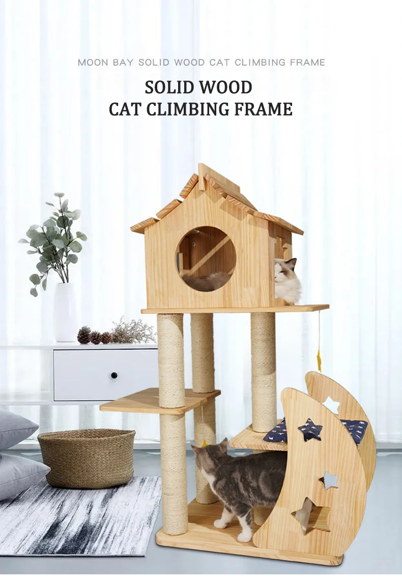 Wooden Cat Tree House Cat Climbing Frame With Cat Bed And Sisal