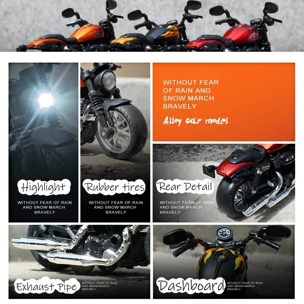 Wholesale Diecast Cars Model 1:14 Scale Diecast Motorcycle Toys Light and Sound Metal Simulation Pull Back Car