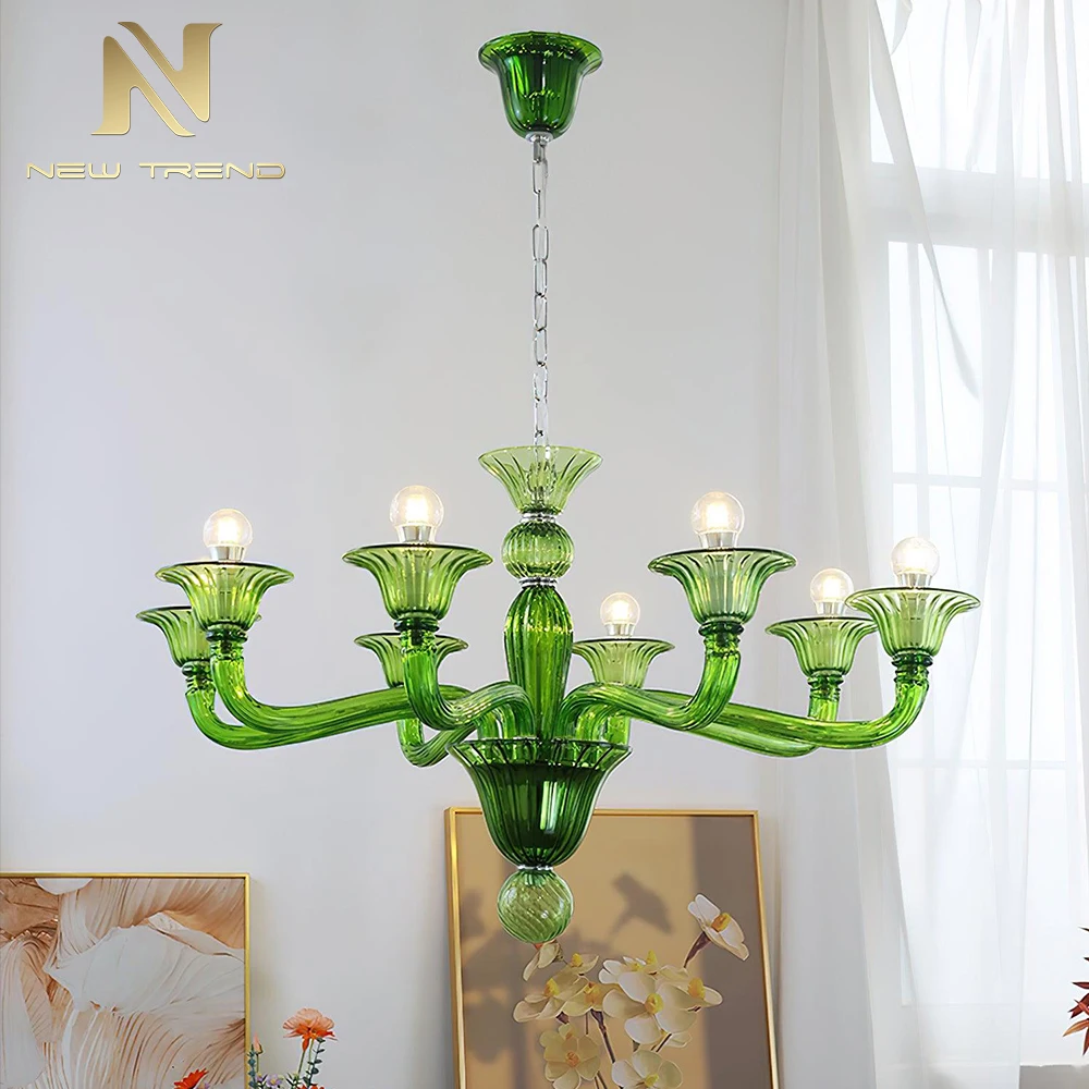 CPL-464 Modern French Pastel Color Murano Glass Chandelier – Artistic Luxury Pendant Light for Villa Dining