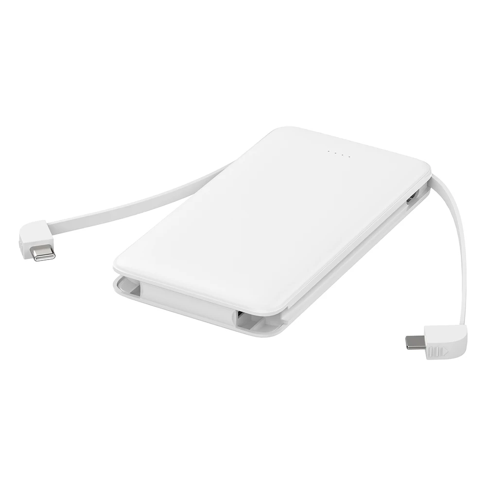 Built-in 2-cable Power Bank 10000mAh 10W Fast Charging Portable Charger with Power Display Ultra-thin Black/White RSQ3-Ultra