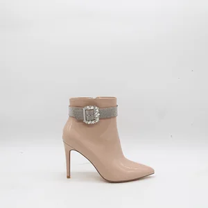 BUSY GIRL HQ1151 Pink Ankle Boots for Women Versatile Rhinestone Handmade High Heels with Stiletto Heels and Pointed Toe Boots