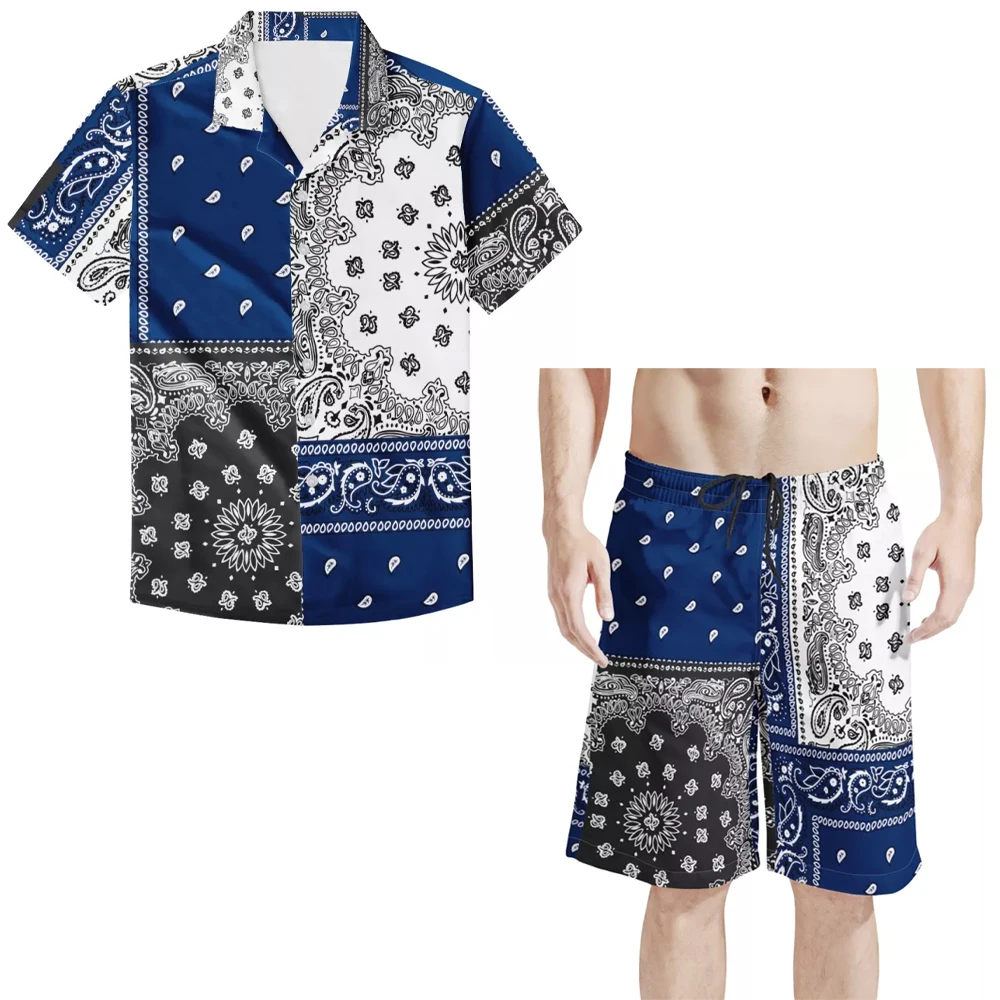 Bandana Short Sleeve Oversized Pleated Shirt And Short Set