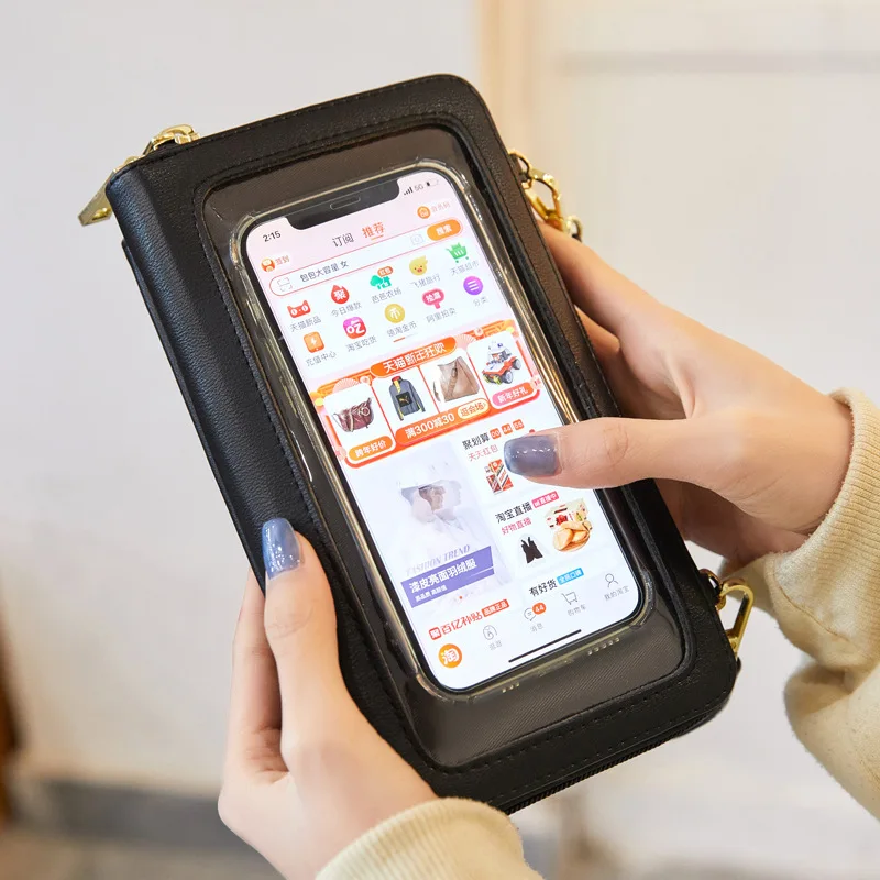 Amazon Модные женские водонепроницаемые прозрачные маленькие кошельки с сенсорным экраном, женская сумка из искусственной кожи, сумка через плечо для мобильного телефона