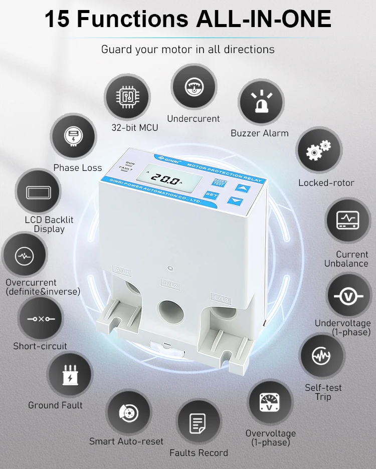 MDB-301Z 3 Phase 220V 380V Adjust LCD Display Overvoltage Undervoltage Din Rail Motor Protection Relay