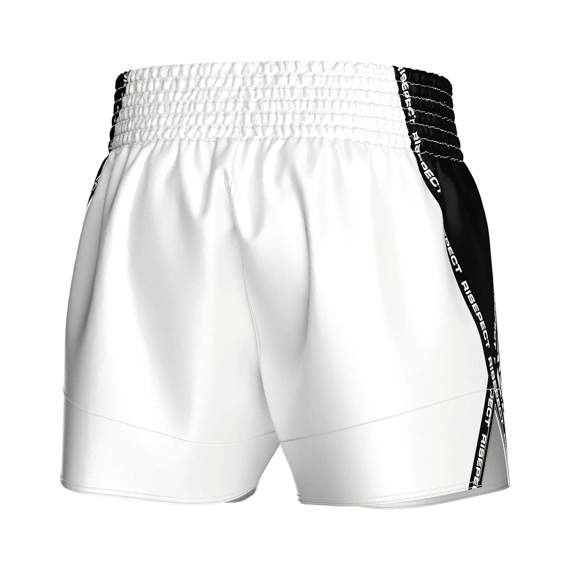RISE Unisex White Silk Smooth Muay Thai Shorts Tiger Print Authentic Thai Boxing Training MMA Martial Arts Wear Customizable OEM