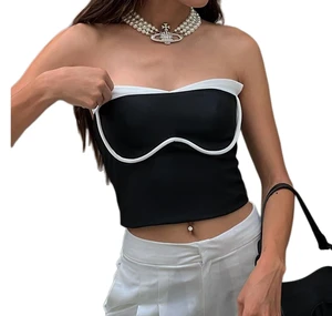 2023 Party OEM Champagne Short Tank Tops Boning Cross Strapping Women's Clothing Satin Lace Shoulder Straps Casual Corset