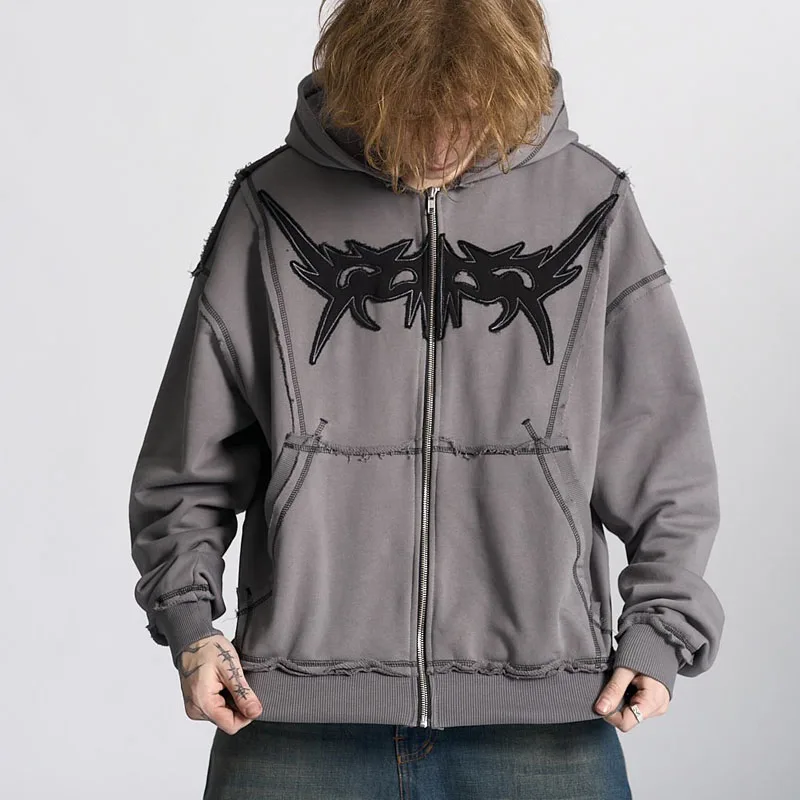 Y2k Streetwear Cotton Men High Quality Hoodie Distressed Suha