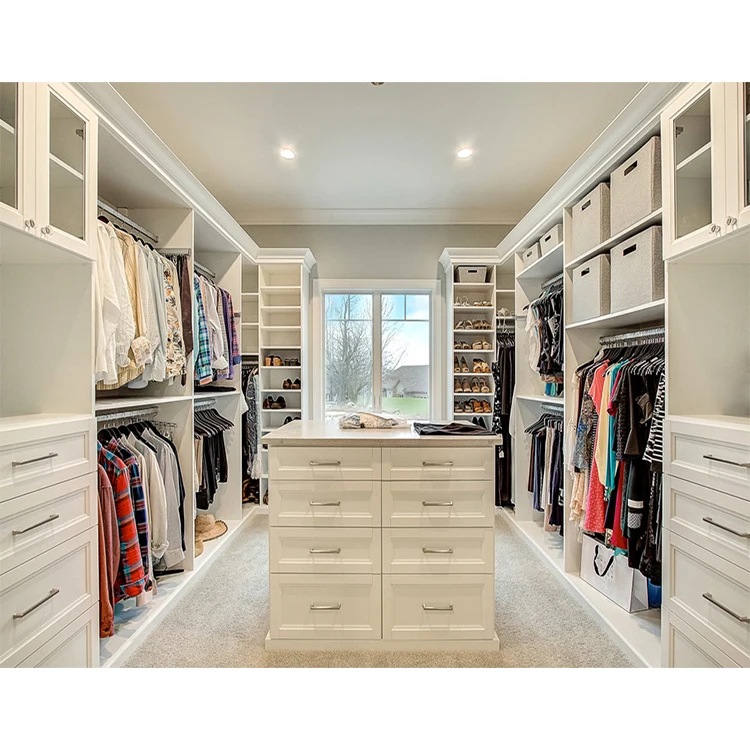 Custom Luxury Wall Walkin Wardrobe Closets Systems Set Designs Modern Home  Hotel Bedroom White Walk in Closet With Center Island