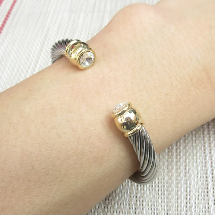 Stainless Steel Twisted Thread Double Color Diamond Bracelet Women Bracelet Stylish Simple Adjustable Jewelry Twisted Bracelets