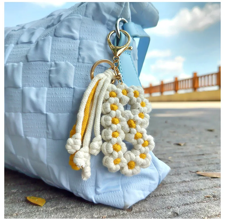 Portachiavi Macramè Boho A Forma Di Margherita - Tessuto A Mano In Corda Di Cotone, Leggiero Per Chiavi Auto E Zaino