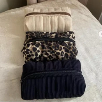 Luxury Beauty Cotton Quilted Corduroy Toiletry Cosmetics Bag Velvet Makeup Bags for Women Travel Make up Bag with Zipper