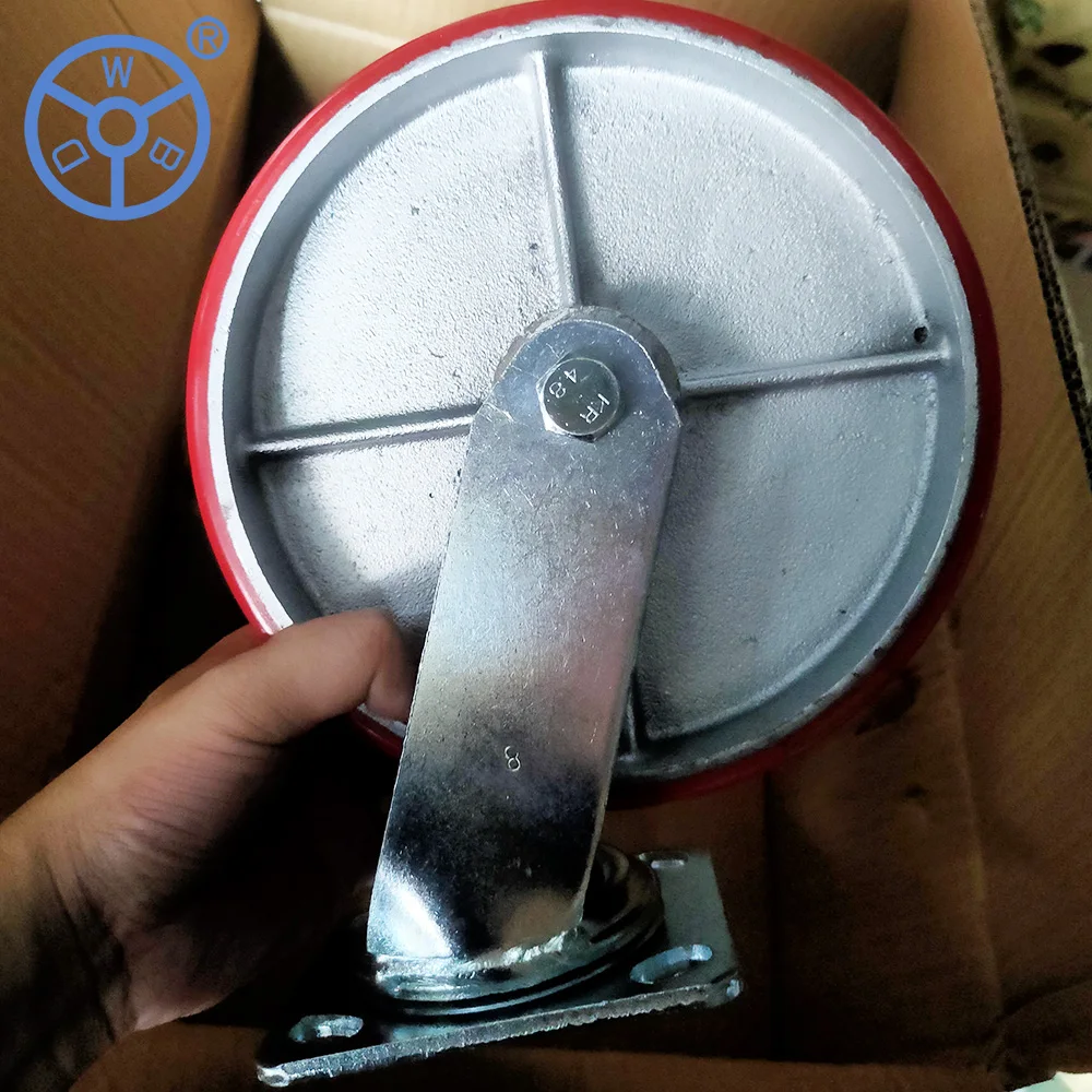 Heavy Duty High Load Capacity Durable Low Noise Polyurethane Casters 5 6 8 Inch Red PU Caster Wheels Industrial