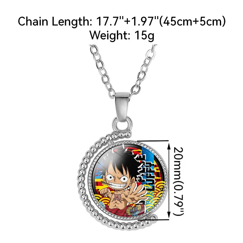 10 Designs Anime Time Gem Rotatable Necklace Cosplay Zoro Luffy Law Double Side Rotate Metal Pendant Necklace for Women Men