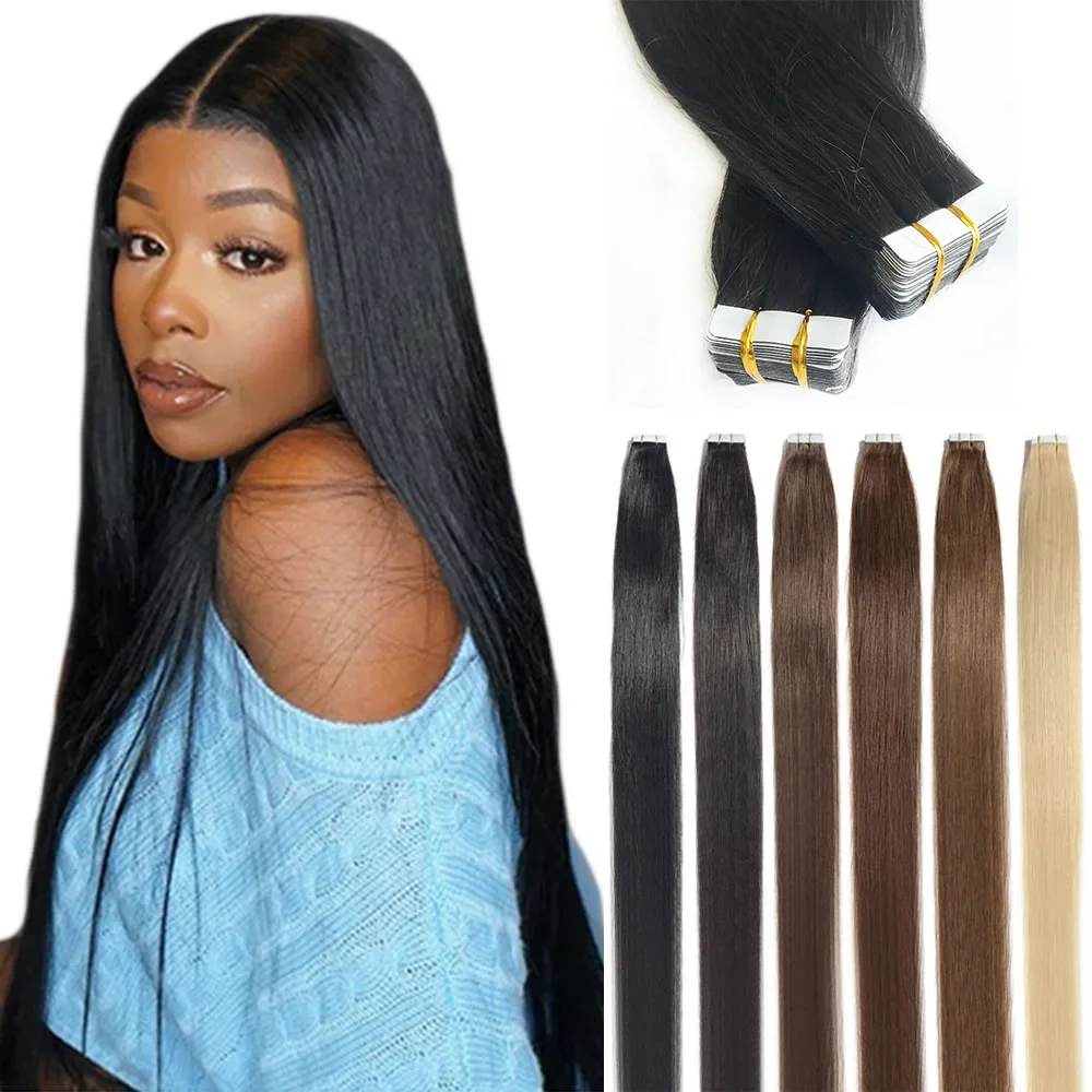 Ταινία 50G σε επεκτάσεις μαλλιών 100% ανθρώπινη τρίχα βραζιλιάνικες επεκτάσεις μαλλιών Remy 20 τεμάχια μαύρο καφέ ίσιο για γυναίκες 22 24 26 ίντσες_voghion.com