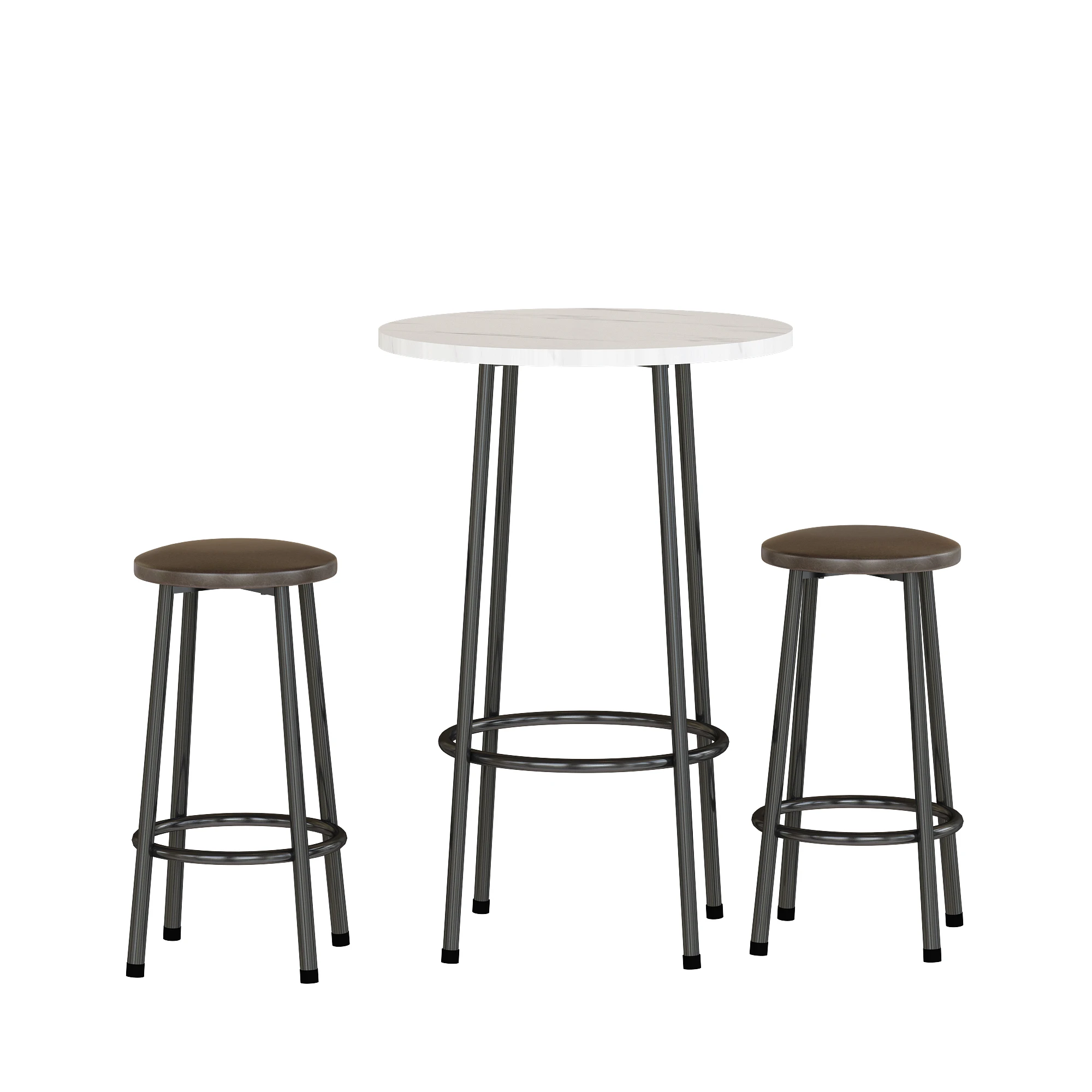 Hot Selling Modern White Triamine Material Round Tall Dining Table Set 1 Round Table 2 Round