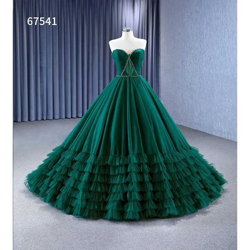Woman Sleeveless Elegance Quinceanera Ball Gown Arabic Lady Emerald Green  Formal Vestido Festa Prom Dresses Birthday Party Wear
