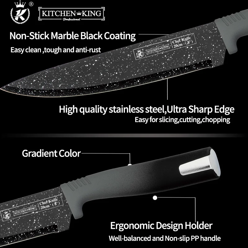 Kitchen King Professional Marble Coating Knife Set 6 Pcs - BLACK