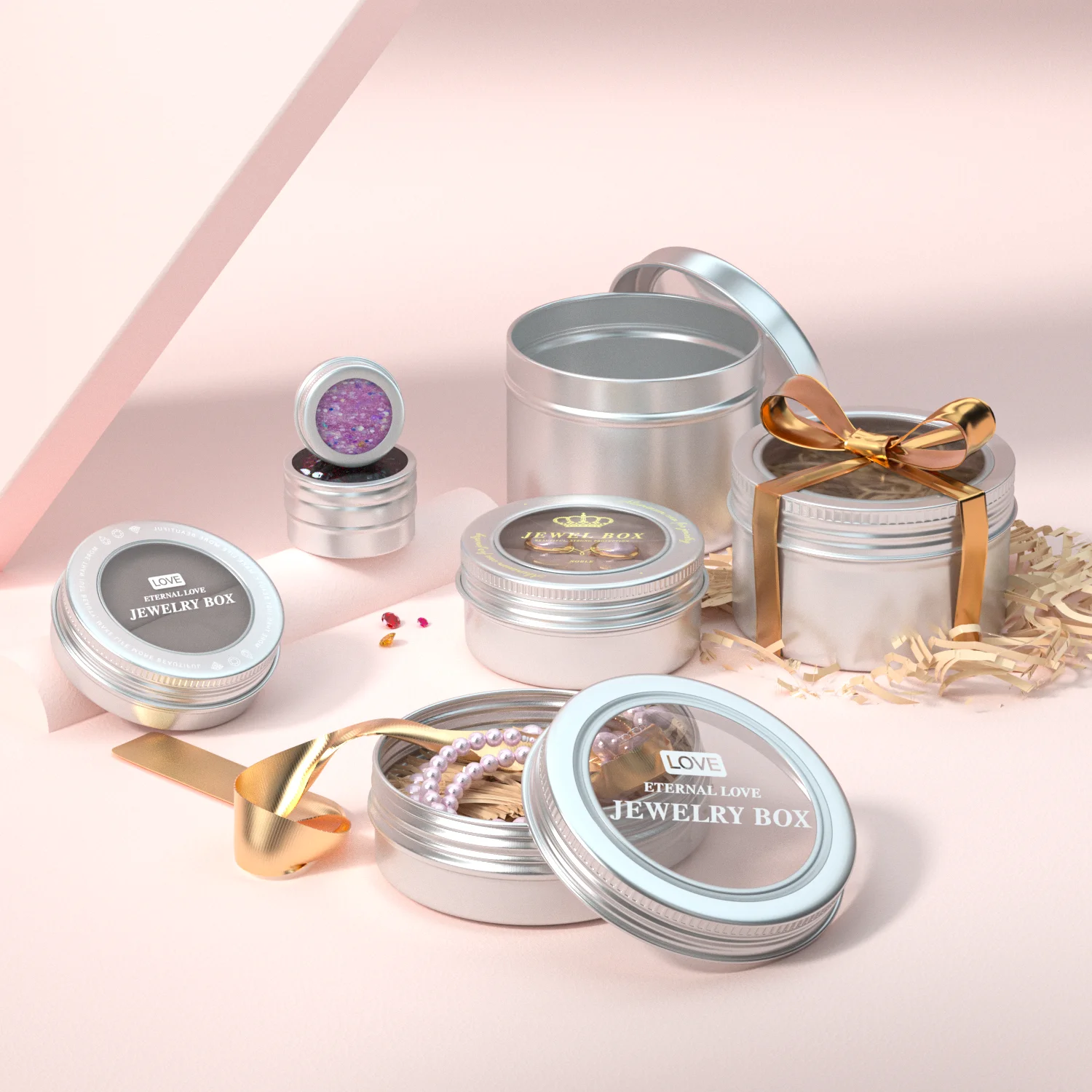 30ml 50ml 80ml 100ml Aluminum Round Tin Can with clear Window for Earrings Rings Metal Container Jar Box with Lid