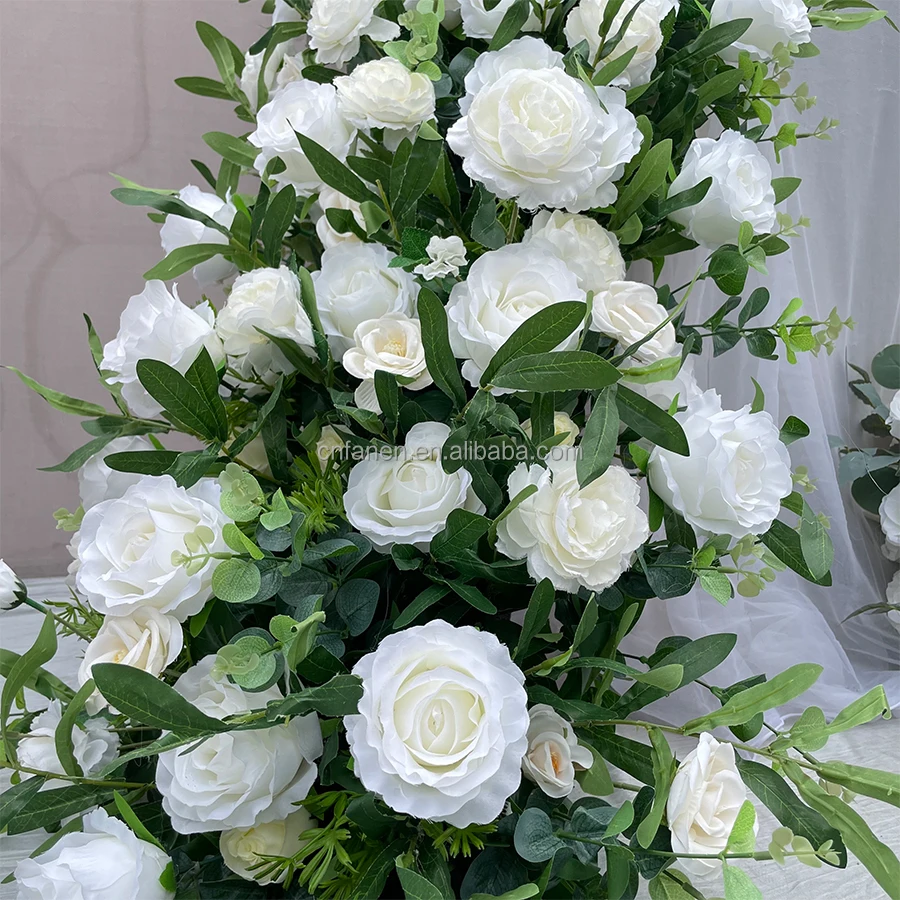 Green Artificial Plant Flower Row White Rose Wedding Table Centerpiece ...
