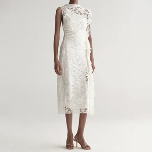 ZYHT 73968 Summer Wedding White Formal Party Dress White Floral Lace Wedding Party Cocktail Straight Hem Casual Dress